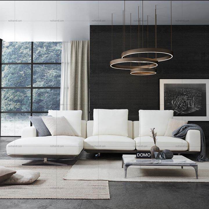 Sofa da cao cấp chân trụ inox cá tính và sang trọng M8-3544