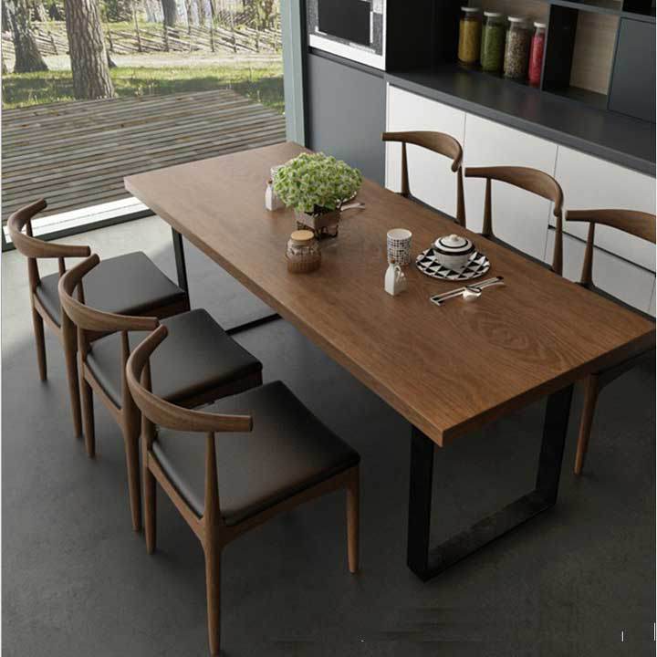 Bộ bàn ăn 6 ghế gỗ sồi tự nhiên đẹp khung chân sắt chữ U hiện đại ...