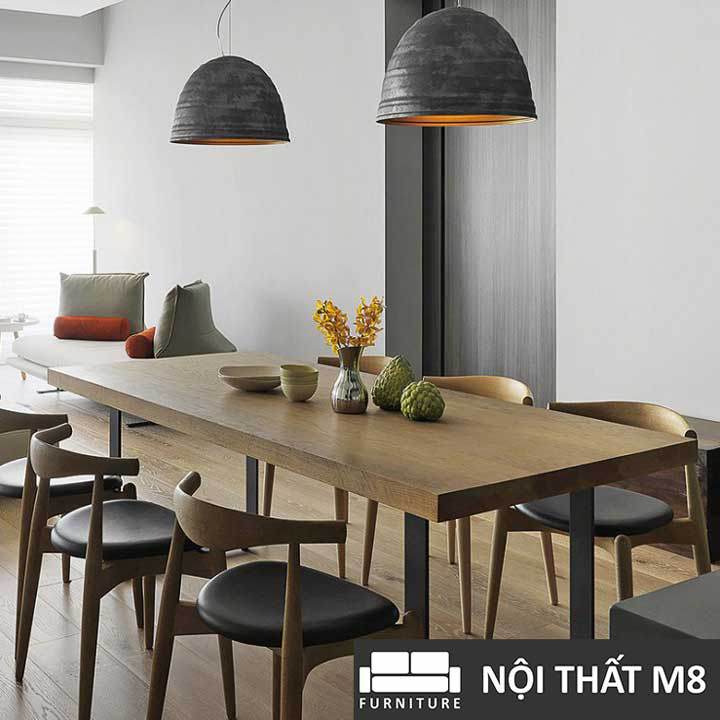 Bộ bàn ăn 6 ghế gỗ sồi tự nhiên đẹp khung chân sắt chữ U hiện đại M8-4045 thumbnail 5