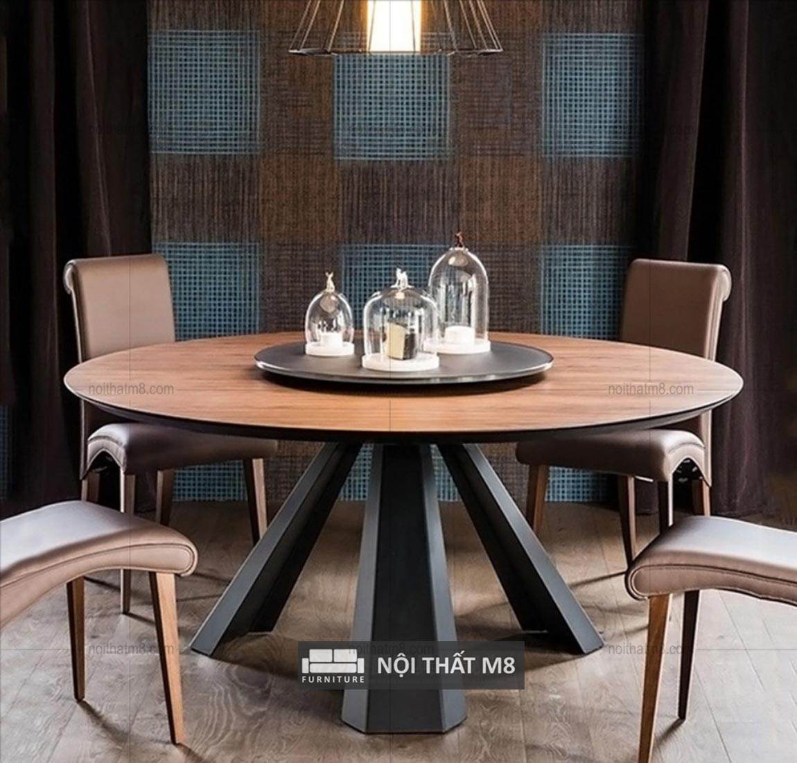 Bộ bàn ăn đẹp hình tròn mâm xoay gỗ sồi 6 ghế BGATop-0016