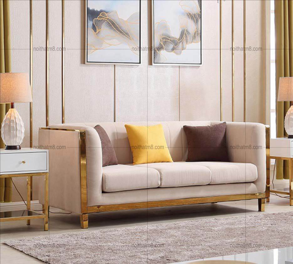 Bộ sofa hiện đại bọc vải kết hợp khung chân inox mạ vàng M8-3520 ...