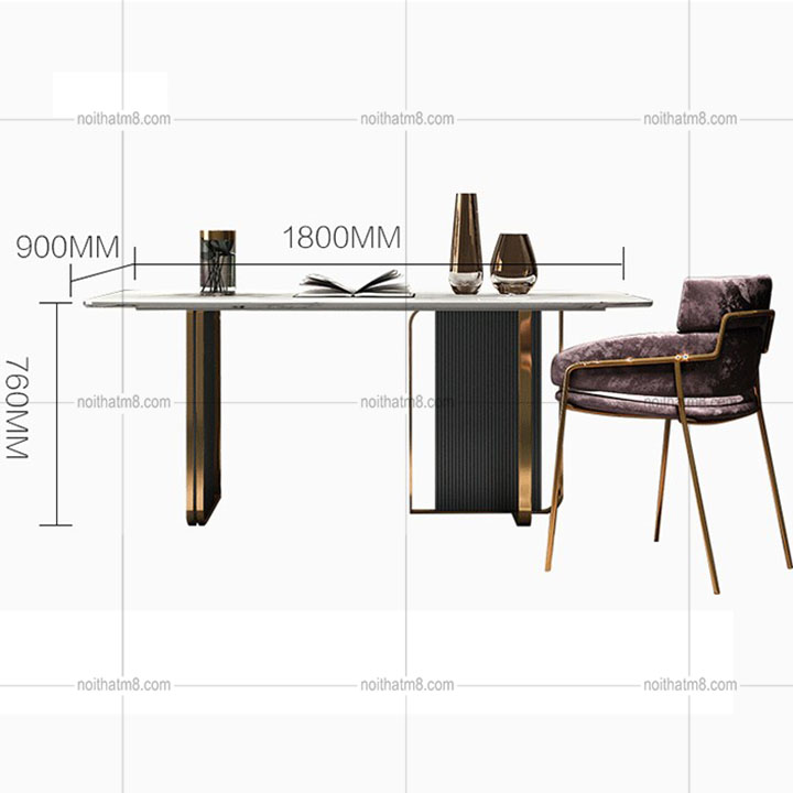Bàn ăn mặt đá mạ titan đẹp kiểu dáng mới lạ, ấn tượng M8-4066 thumbnail 5