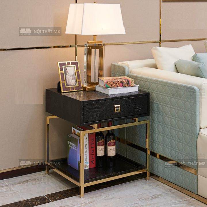 Mẫu bàn tab sofa khung inox mạ vàng cao cấp M8-9087